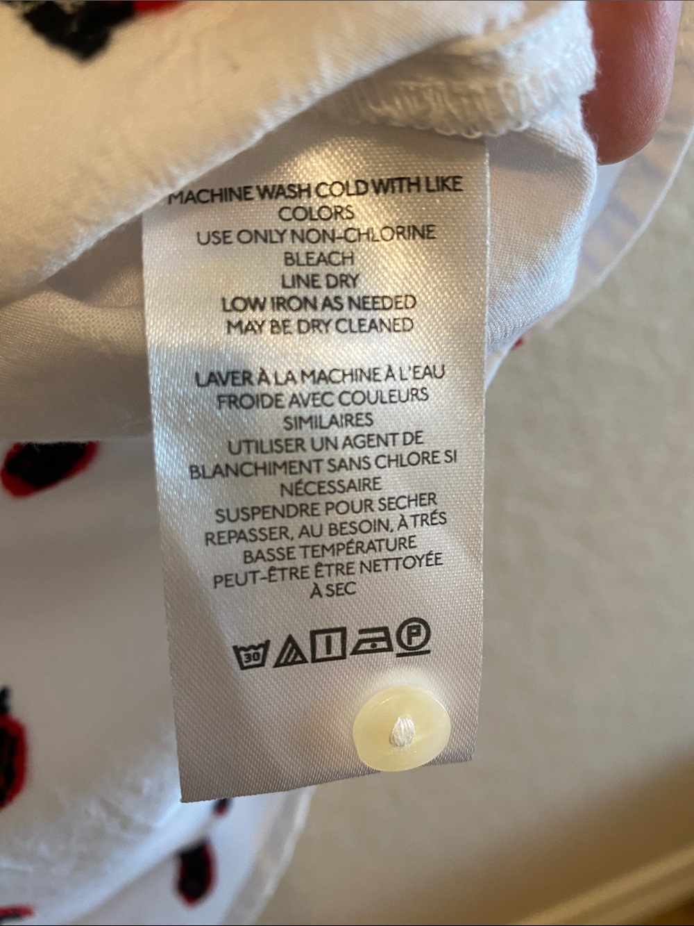 Anthropologie Maeve White Button-Down Shirt with Red Ladybug Motif Size SP - Picture 5 of 6